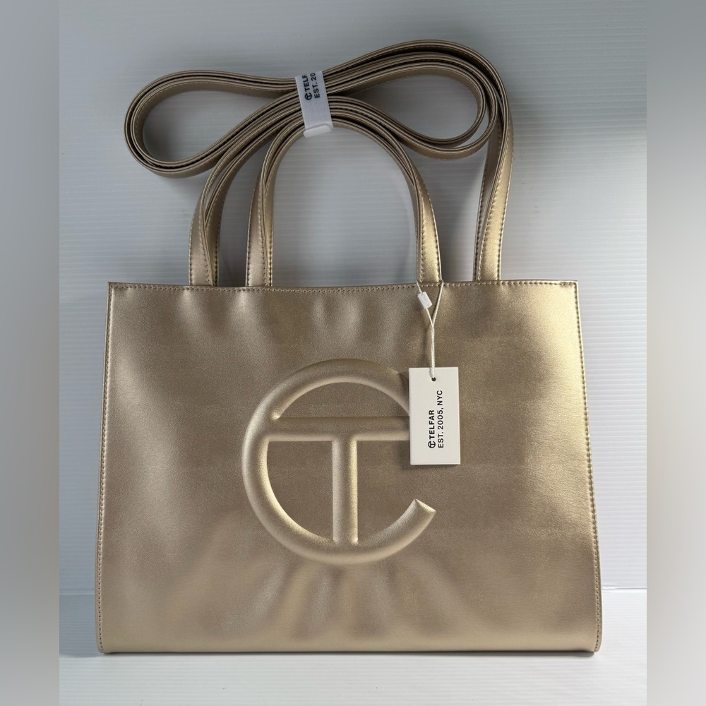 Telfar Medium Metallic Gold Shopping Bag New with Tags and Dust Bag